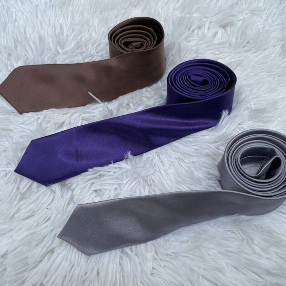 3 Ties Men Tie Slim Fit Fashion Neck Tie Brown Blue Gray Lot of 3 Ties - Picture 5 of 10